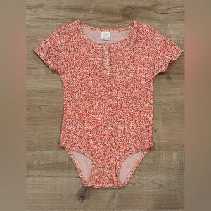 Zara Coral and Red Floral Ribbed One-Piece Bodysuit